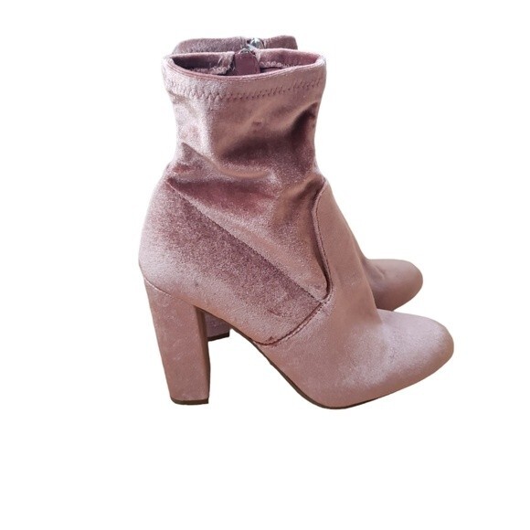 Steve Madden Velour Boots Womens 8.5M Mid-calf Block Heel Blush Pink Coquette - Picture 1 of 6